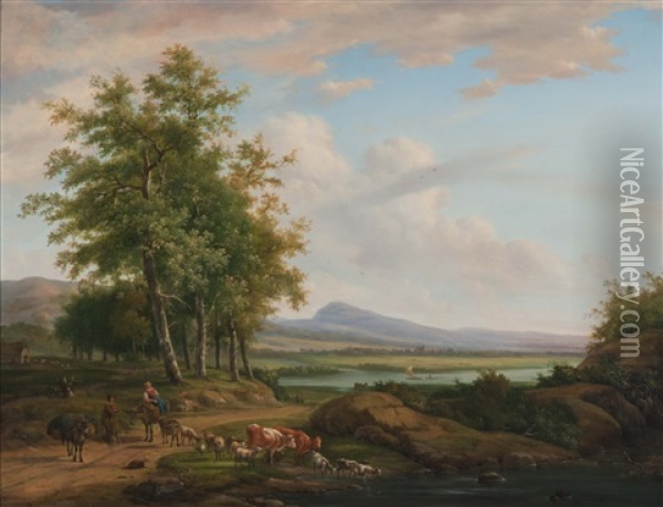 De Rivier De Aar, Kanton Bern Oil Painting - Jacob van Kouwenhoven