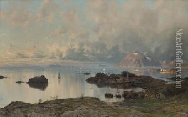 Fishing Village At Lofoten Oil Painting - Adelsteen Normann