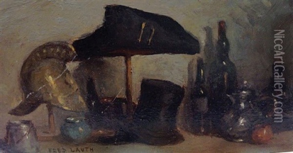 Composition Au Casque, Bicorne Et Haut De Forme Oil Painting - Charles-Frederic Lauth