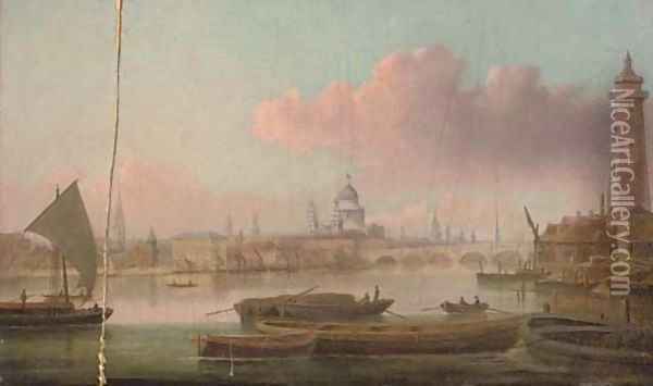 View on the Thames with Blackfriars Bridge and St. Paul's Cathedral beyond Oil Painting - Daniel Turner
