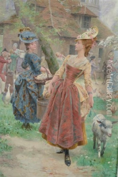 Fete Galante Au Hameau De La Reine Oil Painting - Maurice Leloir