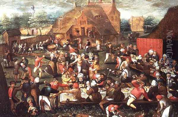 A Country Peasant Wedding Feast or Feast Day Oil Painting - Marten Van Cleve