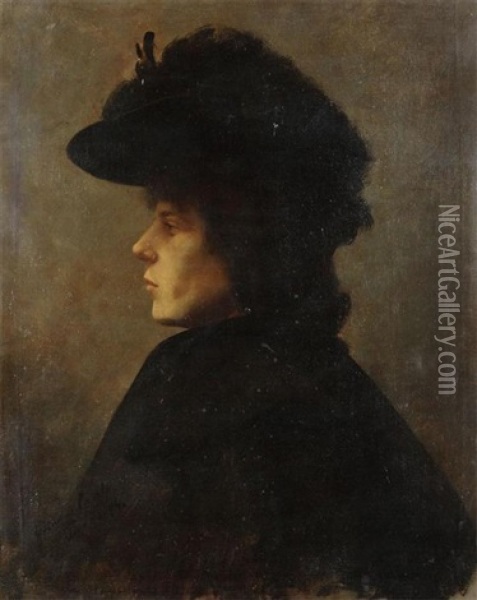 Portrait D'une Dame De Profil Oil Painting - Georges Nauwelaerts