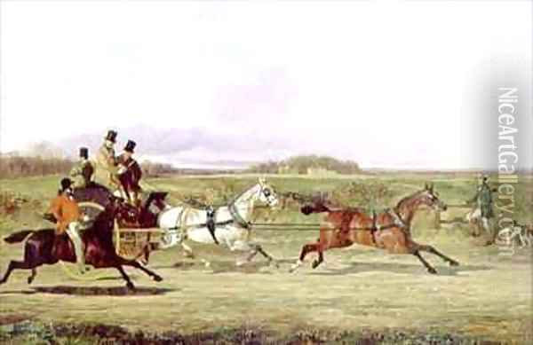 A Huntsman Passing a Tandem with a Sportsman by a Stile Oil Painting - David of York Dalby