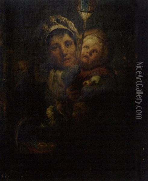 Mutter Mit Kind Beim Lichterfest Oil Painting - Friedrich Adolf Hornemann