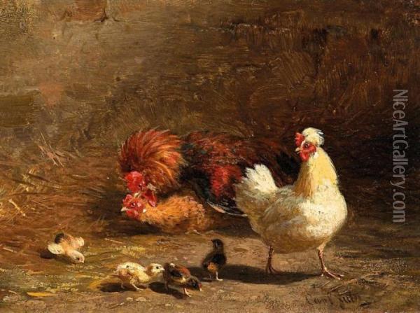 Chicken Coop Oil Painting - Carl Jutz