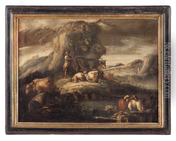 Paesaggio Con Pastori E Ruscello Oil Painting - Domenico Brandi