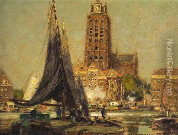 Am Hafen Von Dordrecht Oil Painting - Heinrich Hermanns