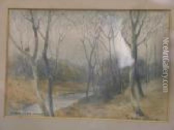 Rural Pathway Entitled October Oil Painting - Victor Noble Rainbird