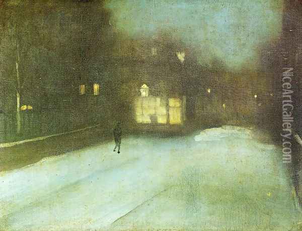 Nocturne: Grey and Gold - Chelsea Snow Oil Painting - James Abbott McNeill Whistler