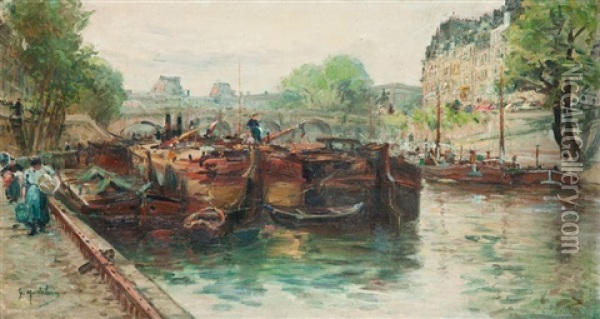 Quais De Seine A Paris Oil Painting - Gustave Madelain