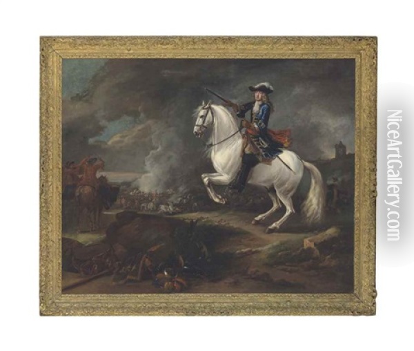 Equestrian Portrait Of A Commander, Possibly James Butler, 2nd Duke Of Ormande (1665-1745), At The Battle Of The Boyne Oil Painting - Jan Wyck