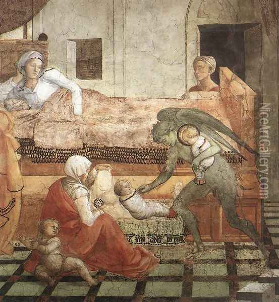 St Stephen is Born and Replaced by Another Child (detail-1) 1452-65 Oil Painting - Fra Filippo Lippi