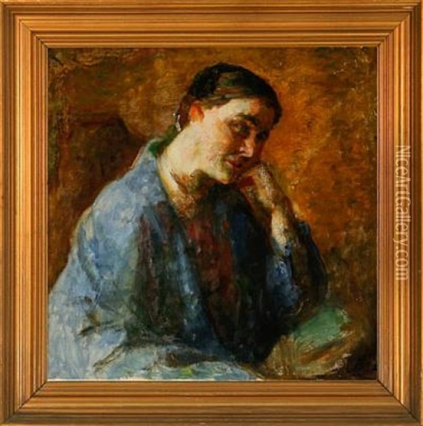 Portrait Of The Artist's Wife, Esther Paulsen Oil Painting - Julius Paulsen