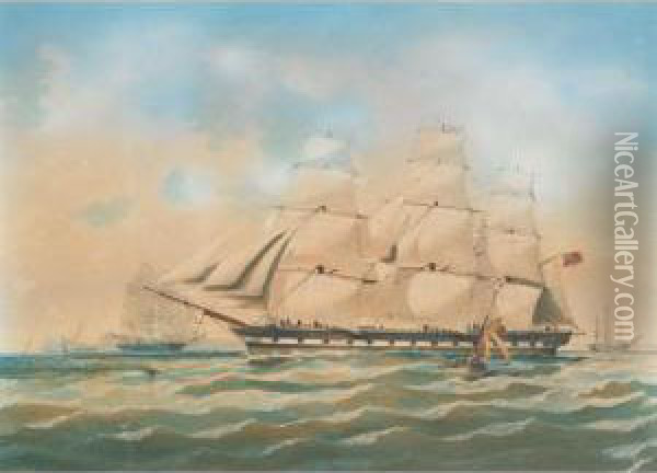 A British Barque Off The Needles Oil Painting - John Wilson