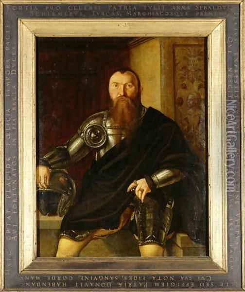 Portrait of Nuremberger Field Marshal Sebald Schirmer, 1545 Oil Painting - Georg Pencz