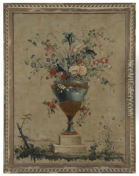 Still Life Of Spring Flowers In A Marble Urn Oil Painting - Michel Bruno Bellenge