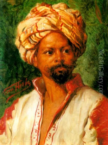 Portrait Of A Man Wearing A Turban Oil Painting - Leon Herbo