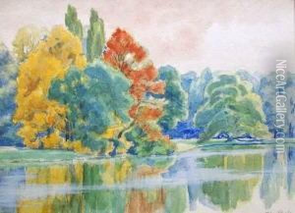 Herbstlich Gefarbte Baume Am Wasser Oil Painting - Felix Georg Pfeifer