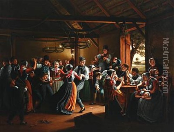 End Of A Feast. Morning Oil Painting - Johann Julius Exner