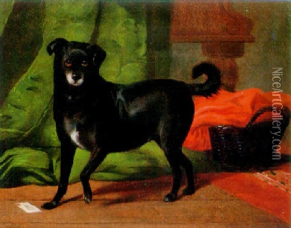 A Faithful Friend, A Manchester Terrier Oil Painting - William Barraud