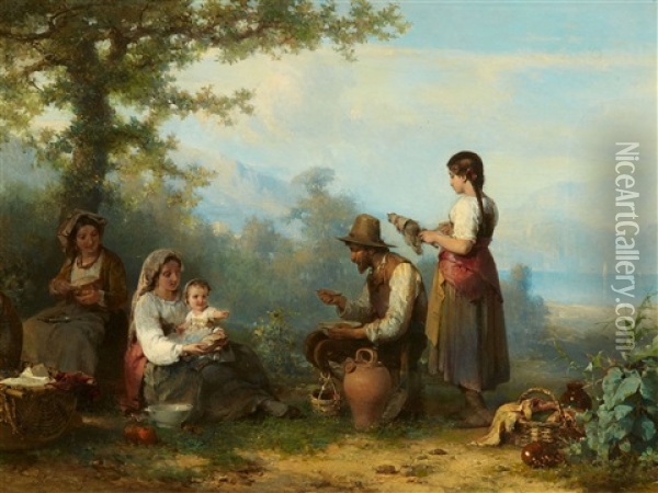 Peasants At Rest Oil Painting - Karel Frans Philippeau