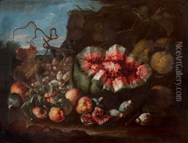 Grenade, Melon Et Raisins; Pasteque Et Figues Oil Painting - Abraham Brueghel