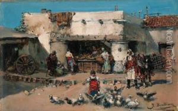 A Spanish Market Stall Oil Painting - Jose Benlliure Y Gil