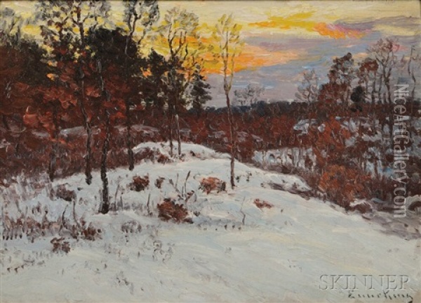 Winter Sunset With Snow Oil Painting - John Joseph Enneking