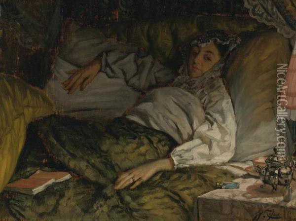 A Reclining Lady Oil Painting - James Jacques Joseph Tissot