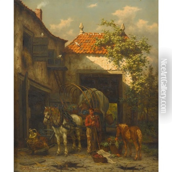 Stable Scene Oil Painting - Willem Jacobus Boogaard