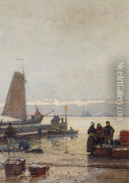 Pier In The Evening Oil Painting - Hans Herrmann