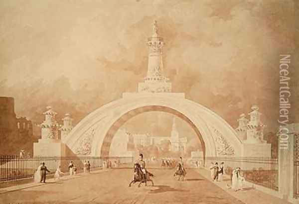 The Proposed Triumphal Arch from Portland Place to Regents Park 1820 2 Oil Painting - John Martin