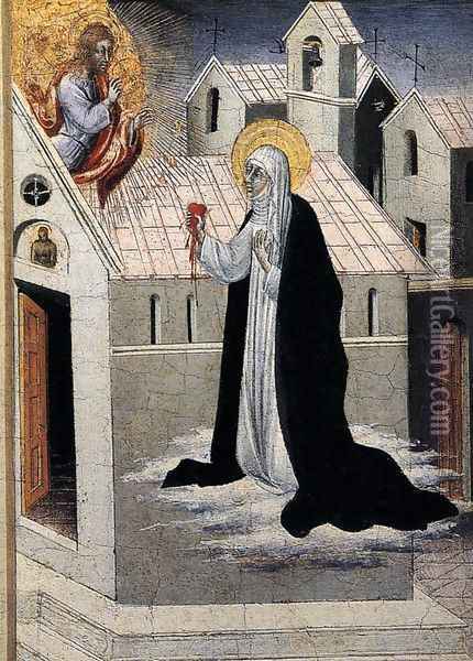 St Catherine Exchanging her Heart with Christ c. 1475 Oil Painting - Giovanni di Paolo