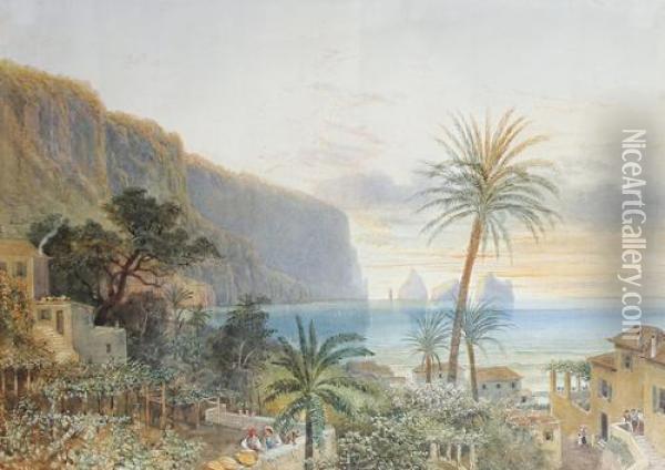 View Of The Faraglioni, Capri Oil Painting - Nicholas Chevalier