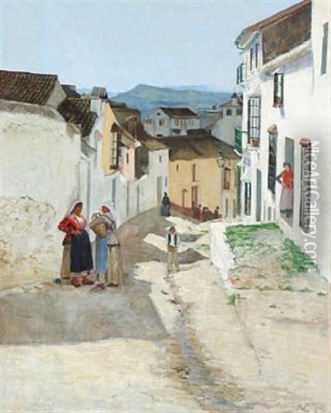 Street View From Southern Europe Oil Painting - Viggo Pedersen