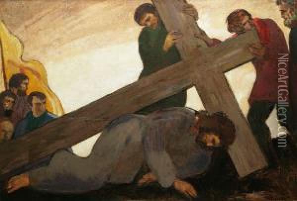 Christus Valt Onder Het Kruis Oil Painting - Tony Van Os