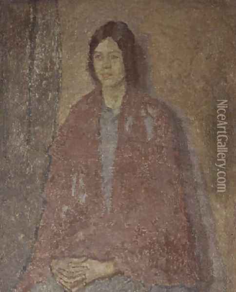 Young Woman in a Red Shawl Oil Painting - Gwen John