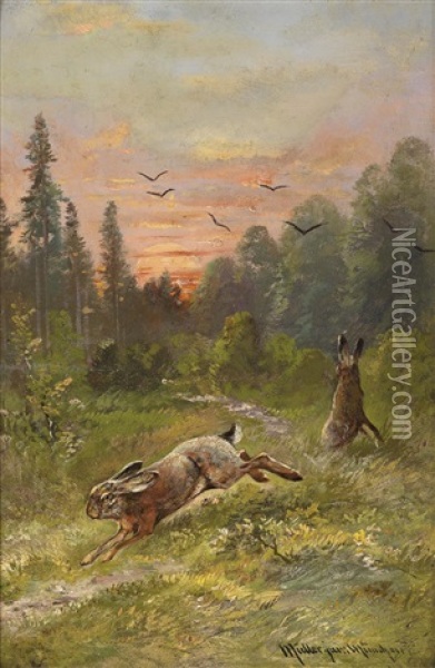 Hasen Auf Einer Waldlichtung Oil Painting - Moritz Mueller the Elder