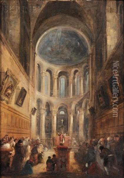 Interior Of A Church Oil Painting - John Scarlett Davis