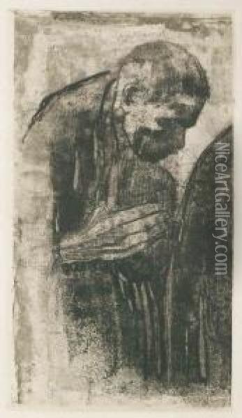 Trauernder Mann. 1919. Radierung
 Und Vernis-mou In Dunkelbraun. 27,9 X 15,7 Cm. Spaterer Druck Oil Painting - Kathe Kollwitz