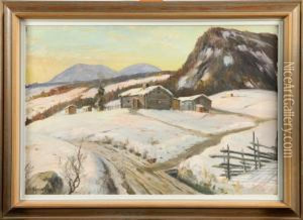 Gard I Vinterlandskap Oil Painting - Fritz Rosenthal
