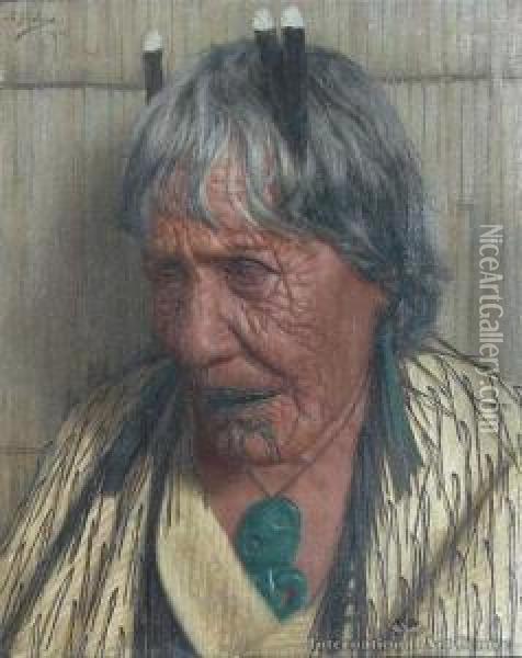 Te Aitu Te Irikau - An Arawa Chieftainess Oil Painting - Charles Frederick Goldie