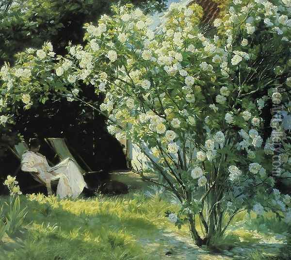 Roses - Gardenpart from Skagen with the Artist's Wife Oil Painting - Peder Severin Kroyer