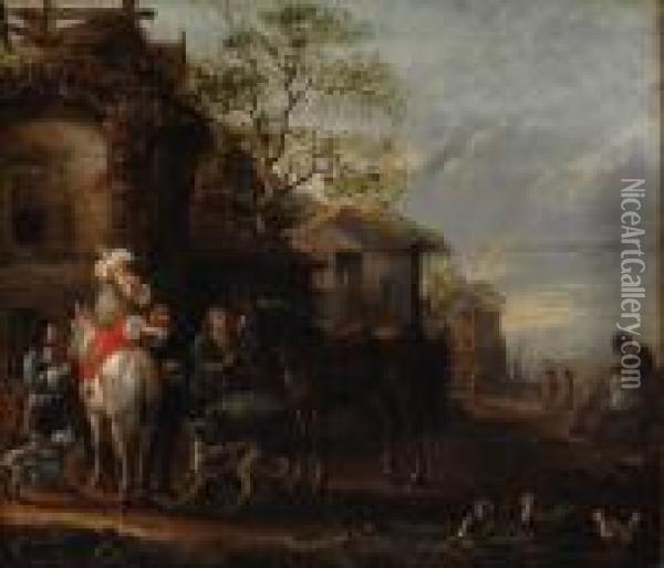 Travellers Withhorses Oil Painting - Pieter Wouwermans or Wouwerman