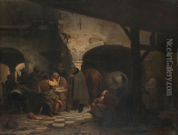 Hunters In The Tavern Oil Painting - Adrien Ferdinand de Braekeleer