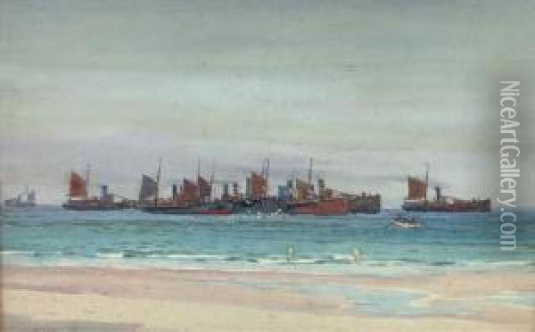 The Scarborough Fishing Fleet Oil Painting - Ernst Dade