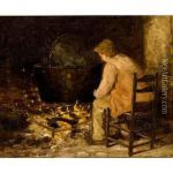 A Farmer Near A Fireplace Oil Painting - Evert Pieters