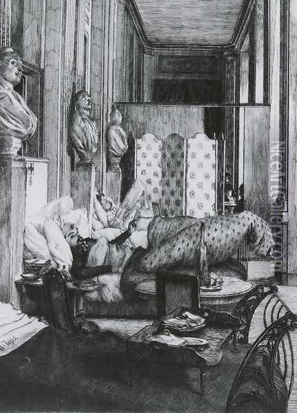 'Le Foyer de la Comedie Francaise pendant le Siege de Paris. (The Gallery of the Comedie Francaise during the Siege of Paris, 1870') (or Un Souvenir) Oil Painting - James Jacques Joseph Tissot