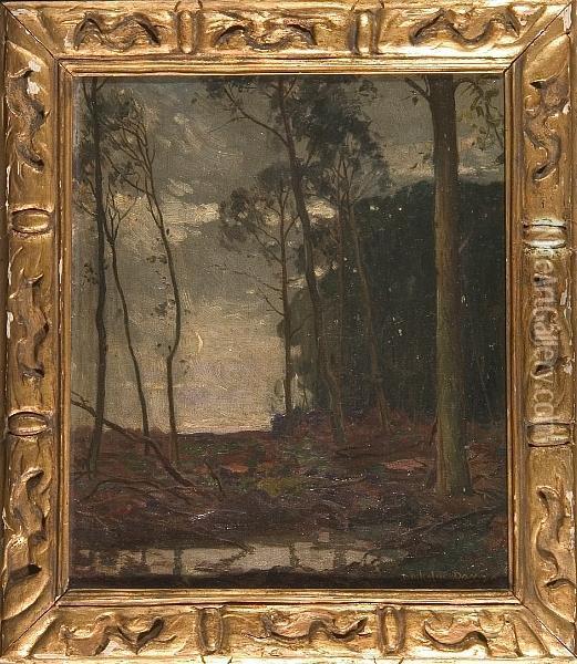 A Moonlit Woodland Scene Oil Painting - Noel Denholm Davis
